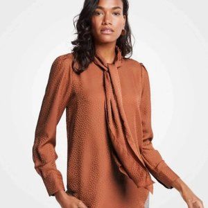 Ann Taylor Brown Pindot Bowtie Blouse